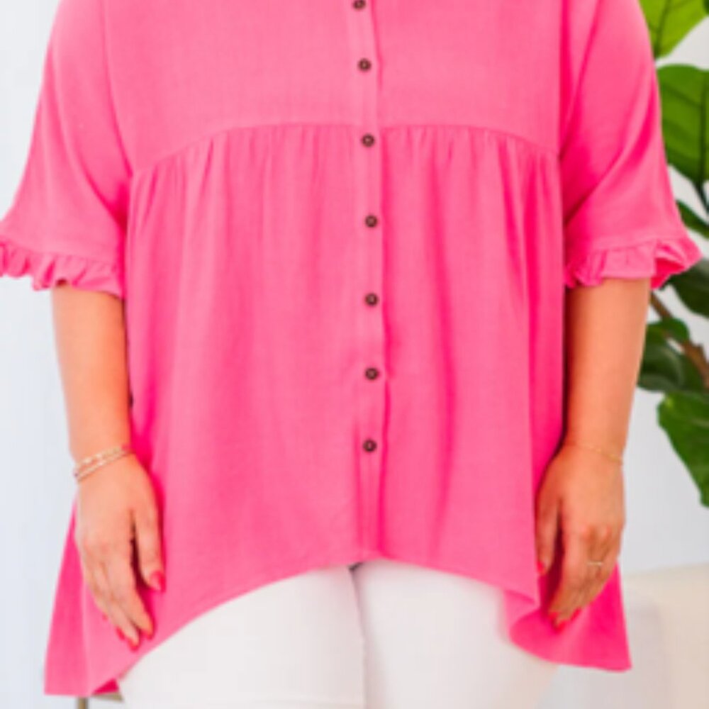Pink Ruffle Sleeve Button-Up Tunic - 3X - Picture 6 of 7
